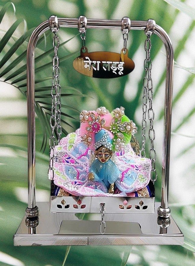 PARTISH Alloy Steel Jhula for Laddu Gopal Size 0 & 1 Number | Krishna Bal Gopal Jhula for Ladoo Gopal - Steel Swing for Kanha Ji | Thakur Ji | Janmashtami Palna for Home Temple Mandir - Image 1